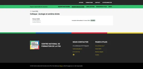 Capture d'écran d'une autre page de Centre de Formation de la FSU